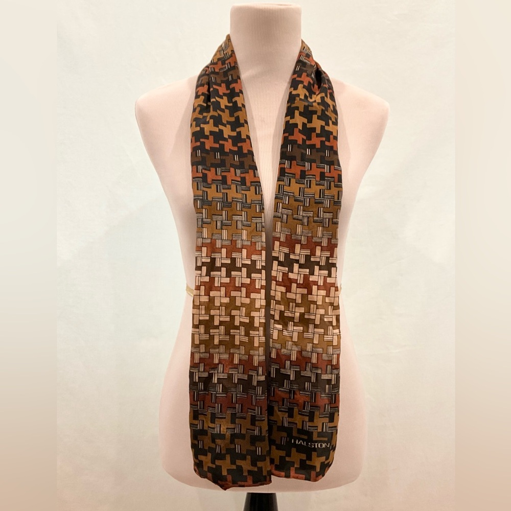 Halston Heritage Scarf with Geometric Design - Brown, Black, & crème.